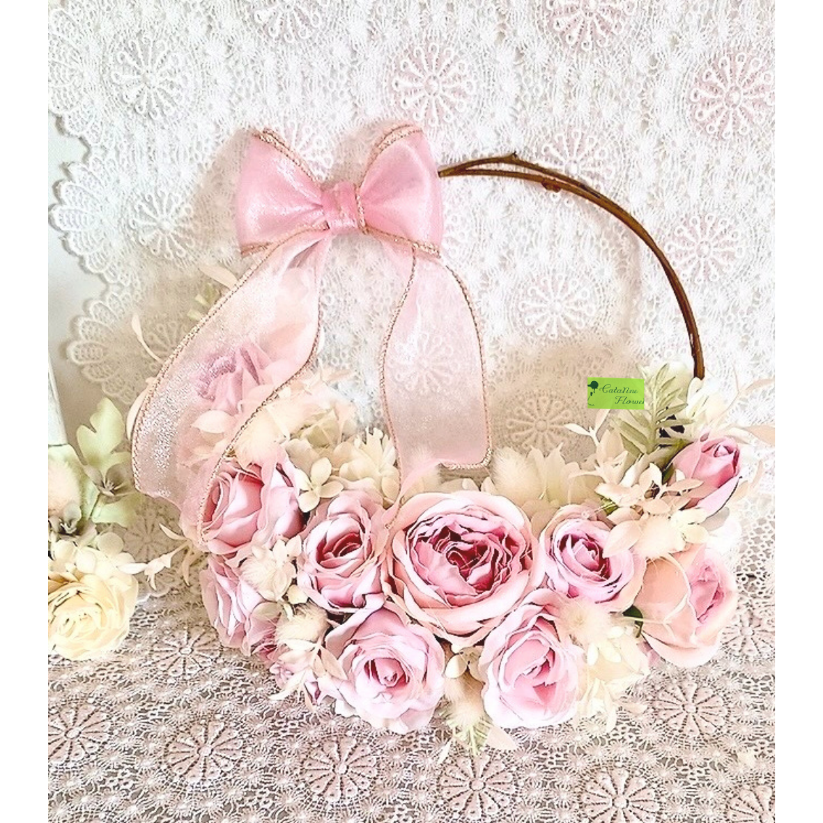 母の日ギフト・ふんわりピンクのフラワーリース（カタリーヌフラワー）CA-603/size：約Φ20㎝(フルールちよさん)のメインイメージ